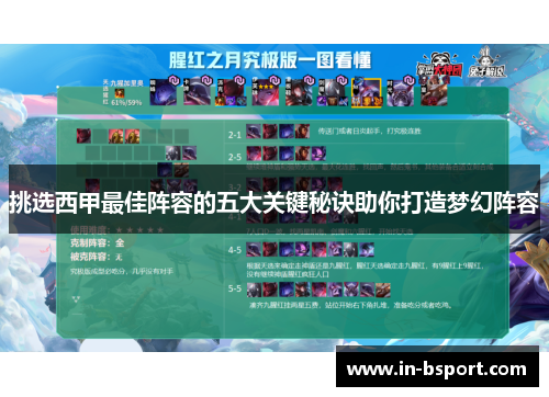 挑选西甲最佳阵容的五大关键秘诀助你打造梦幻阵容