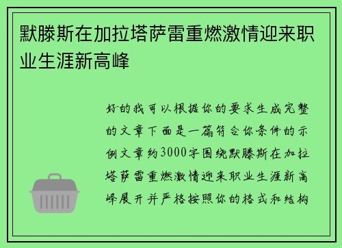 默滕斯在加拉塔萨雷重燃激情迎来职业生涯新高峰
