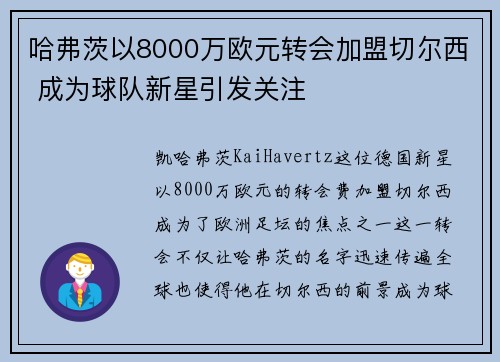 哈弗茨以8000万欧元转会加盟切尔西 成为球队新星引发关注